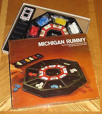 1974 Milton Bradley Michigan Rummy Game Sturdy Tray Cards Chips New In Open Box • $24.94