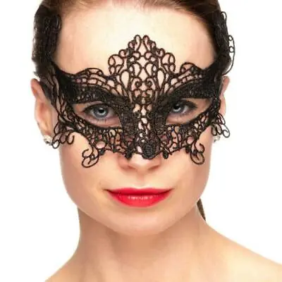 Mask BLACK LACE Masquerade Eye Face Mask Gothic Hen Party Halloween Ladies • £2.49