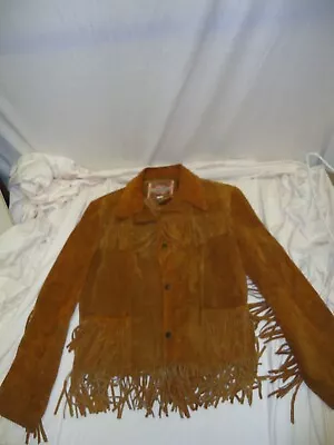 Vintage Pioneer Wear Western Fringe Suede Leather Jacket Mens Size 40 Tan • $99.95