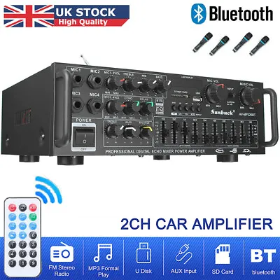 2000W Bluetooth Stereo Amplifier Amp HIFI 2CH Tuner USB SD 4Mic Inpurt Home Car • £31.80