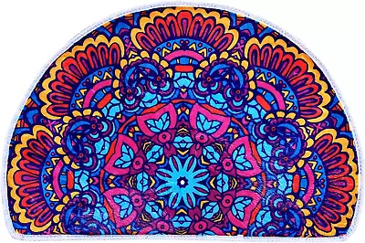 Boho Half Round Non-Slip Bath Mat Mystic Mandala Home Decor Rug Trippy Morocco W • $8.22