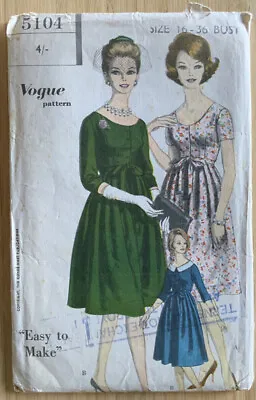 Vogue 5104 Sewing Pattern Vintage Maternity Dress Size 16 Bust 36” Uncut • £19.99