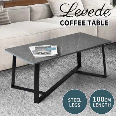 Levede Coffee Table Side Table Teapoy Industrial Steel Legs Marbled 100X50CM • $79.99