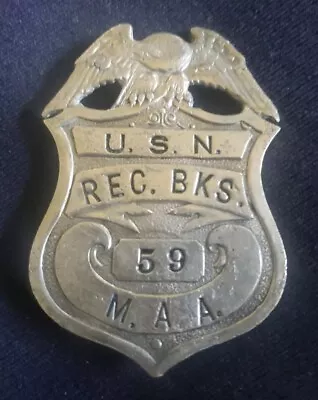 WWI. U.S.N. Rec. Bks. Master At Arms Flat Military Police Badge. Maker Ed Jones  • $125