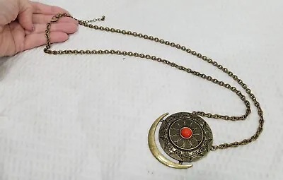 Vintage Byzantine Ethnic Solid Brass Medallion Pendant And Chain Link Necklace • $18.95
