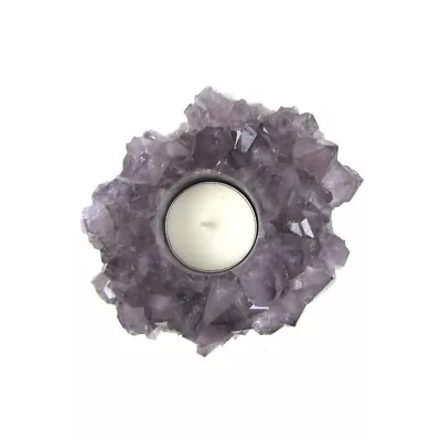 Amethyst Reiki Stone Candle Holder Chakra Heal Negative Energy Balance Crystal • $31.28