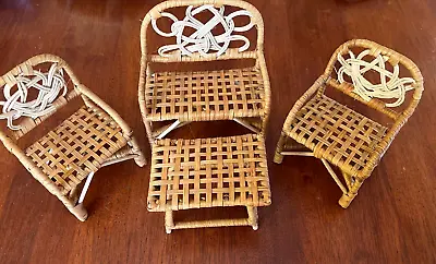 Vintage Wicker Cane Rattan Doll Furniture - 4 Piece Setting Settee Chairs Table • $45