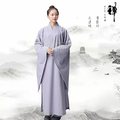 Cotton Shaolin Buddhist Monk Dress Meditation Long Robe Gown Kung Fu Uniform New • $21.10