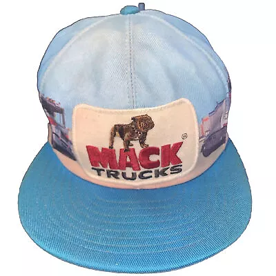 Vtg Mack Trucks AOP Semi-Truck Print Patch Snapback Hat Louisville USA • $202.31