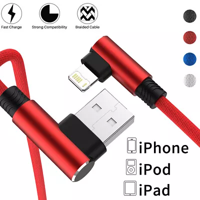 $4.99 • Buy 1M 2M USB 90 Degree Elbow Charger Nylon Braided Sync Charge Cable For IPhone IOS