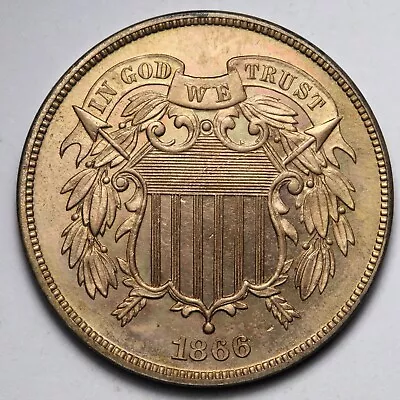 1866 Two 2 Cent Piece - BU UNCIRCULATED MS - E740 RPK • $457.59