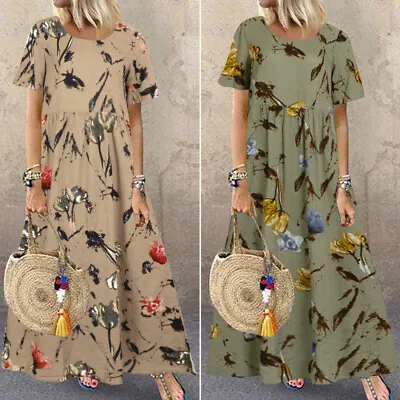 ZANZEA Womens Short Sleeve O Neck Casual Loose Waist Party Swing Maxi Dress PLUS • $24.66