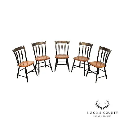 Hitchcock Vintage Set Of Five Stenciled Dining Chairs • $1195