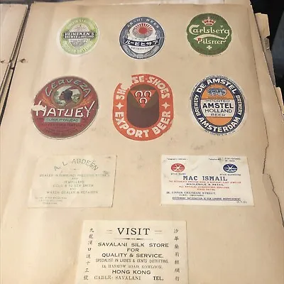 Vintage Lot Of 9 On 1 Sheet 1940s Scrapbooking Overseas Beer Labels & Cards • $15