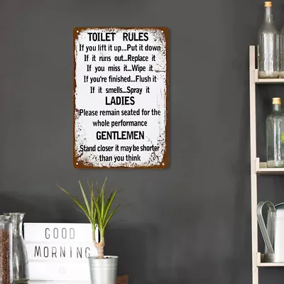 Toilet Rules Metal Plate Poster Bar Pub Tin Plaques Vintage Painting Wall Signs • $11.32