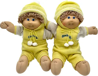 Vtg 80s Cabbage Patch Kids Twins 1986 Wheat Hair Blue Eyes Yellow Sweater Outfit • $89.99