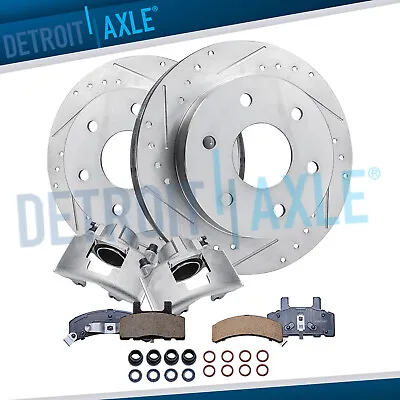 Front Drilled Rotors + Calipers & Brake Pads For K1500 K2500 Tahoe Yukon Blazer • $175.36