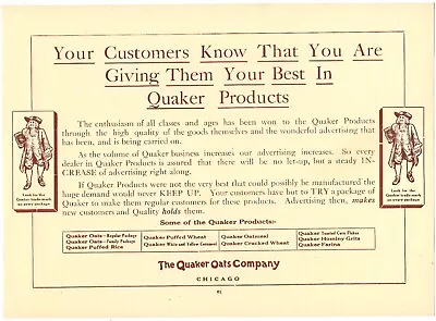 1911 Quaker Oats Print Ad Oatmeal Puffed Rice Cornmeal Wheat Hominy Grits ~Fc106 • £21.71