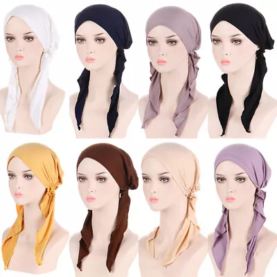 Pre-Tied Turban Hat Headwear Hair Loss Muslim Hijab Cancer Head Scarf Wrap Chemo • £2.98