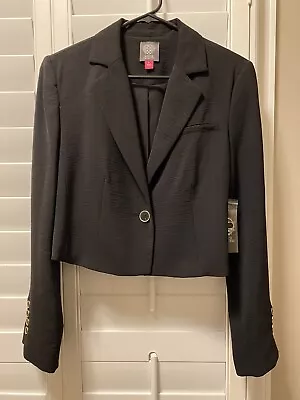 Vince Camuto Womens Blazer Size 6 Black Square Cut Single Button Front Cropped • $39.99