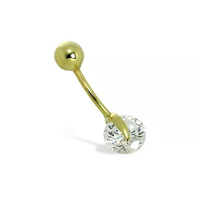 9ct Yellow Gold 7mm Clear CZ Crystal Wheel Ball End Belly Bar Piercing 17Ga • £67