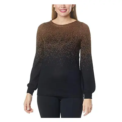 $12.13 • Buy Nina Leonard Boat-Neck Ombre Pullover Sweater (COGNAC/BLACK, LARGE) 768607