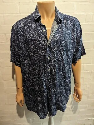 Polo Ralph Lauren Shirt Mens XL Linen Paisley Cambridge Blue Half Button • £33.87