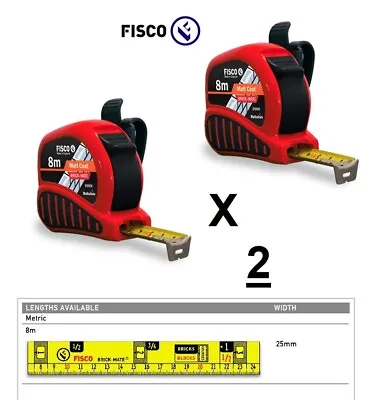 2 X Fisco BrickMate Tape Measure 8m Brick Block Courses 25mm Blade Metric Build • £39.95