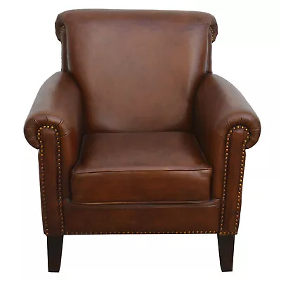 Ivan Handmade Distressed Rich Brown Leather Armchair Rustic • $1549