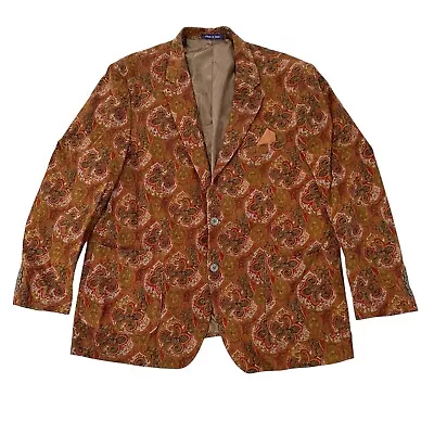 Alan Flusser Blazer Jacket Pocket Square Corduroy Brown Paisley  Multicolor XL • $44.99