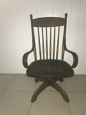 Antique Oak Spindle Back Captains Chair - Swivel • $1200