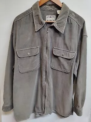 VTG Waffle Knit Corduroy Full Zip Shirt Jacket Men's XL Gray Front Pockets • $21.99