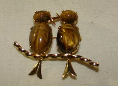 Vtg 12K Gold Filled Love Birds Tiger's Eye Scarab Beetle Burt Cassell Pin Brooch • $9.99