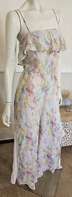 Ladies Tigerlily Tie Dye Watercolour White Long Jumpsuit Size 10 NWOT • $39.99