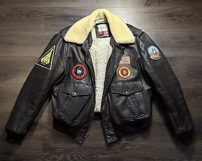 Top Gun F-14 TOMCAT Pilot Dark Brown Leather Jacket | 1970s Vintage Authentic • $1499