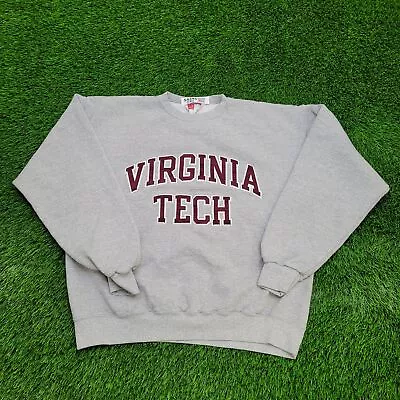 Vintage Champion X Virginia Tech Hokies Sweatshirt L-Short 23x24 Gray Red Logo • $59.10