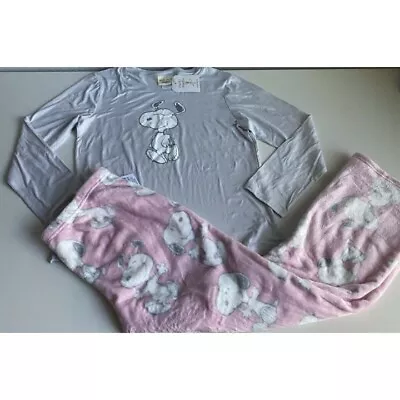 Peanuts Munki Munki Snoopy Women’s Sz XL Pajama Lounge Set Grey Pink Fuzzy Soft • $36