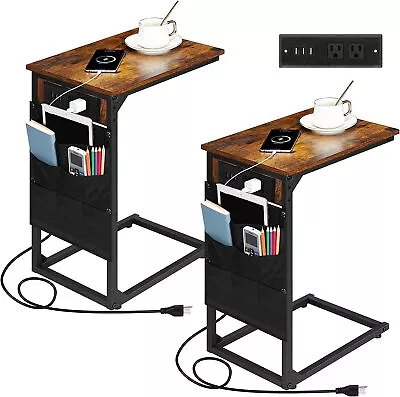 Set Of 2 C-shaped Side Table With USB Ports And Outlets Couch Tables For Bedroom • $59.99