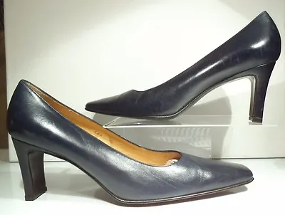 Jaime Mascaro UK 7  EU 40  All Leather Navy Blue  High Heel Tapered Toe Elegant • £17