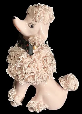 Vintage 1950's - LEFTON  Pink Porcelain  4.5  Spaghetti POODLE FIGURINE + Bowtie • $20.16