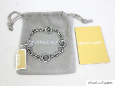 NEW $135 Michael Kors Silver Pave Crystal Fulton Chain Logo Bracelet MKJ4730040 • $79.99