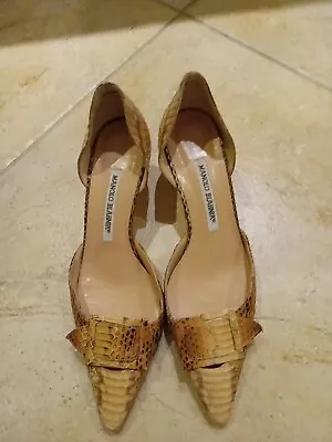 Manolo Blahnik Shoes Snake Embossed Leather Heel Pumps Nice Condition Size 8. • $159