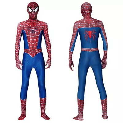 Mens Raimi Spiderman Cosplay Costume Jumpsuit Carnival Superhero Fancy Dress • £22.19