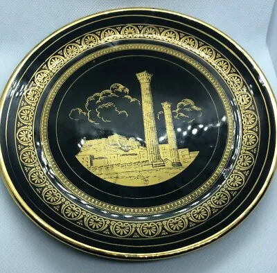 Vintage Manousakis Keramik Greece Handmade Black & 24k Gold Wall Decor GLOBAL! • $29.95