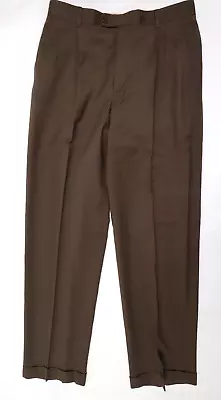 Vintage Zanella Men's Size 33 Brown Pleated Front Cuffed Dress Formal Pants • $11.99