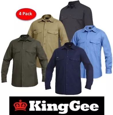 King Gee -4 Pack-  Workcool 2  Cotton  Ripstop  Long Sleeve Work Shirt - K14820 • $165