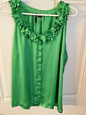 Milano Flower Ruffle Neck Womens Tops Lot Of 2 Blouses Size XL Orange And Green  • $20.98