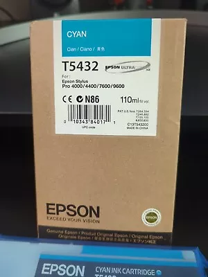 Epson Cyan Ink T5432 Genuine 4000 9600 7600 Exp 11.2014 • $55