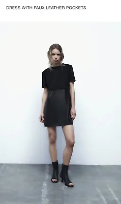 $30 • Buy Zara Black Dress Suede/leather Size M NWT