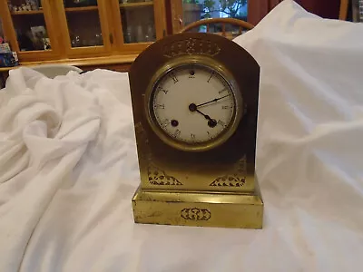 Antique Heavy Brass Plate 8 Day Chiming Mantle Clock Runs French? German? USA? • $16.50